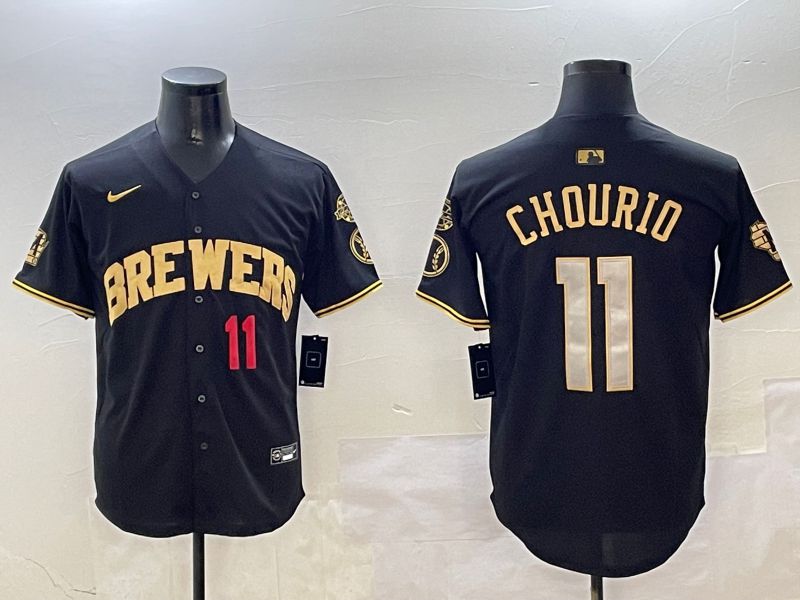 Men Milwaukee Brewers #11 Chourio Black Gold Game 2025 Nike MLB Jersey style 4->milwaukee brewers->MLB Jersey